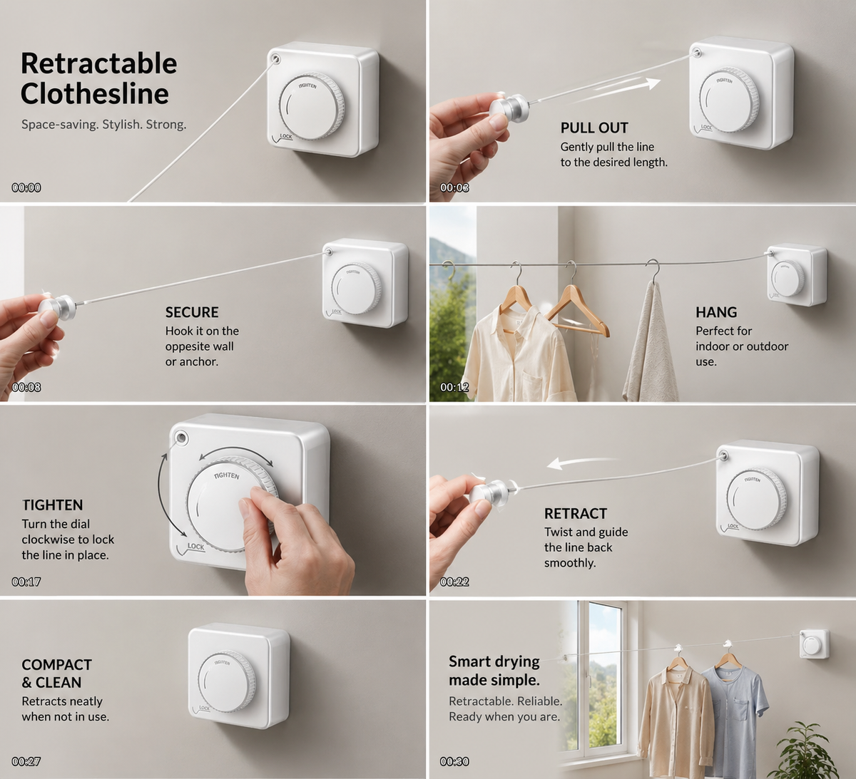 Retractable Clothes Drying Rope – Space-Saving, Strong & Discreet