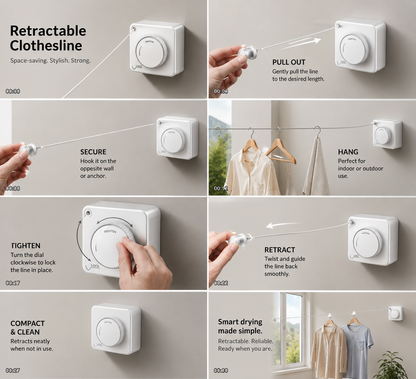 Retractable Clothes Drying Rope – Space-Saving, Strong & Discreet