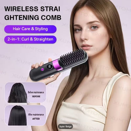 Multifunctional Hair Straightener Brush & Curling Iron